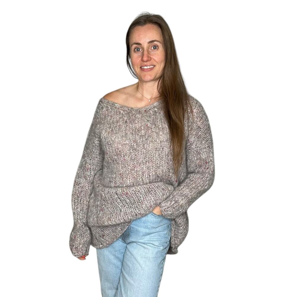 HANDMADE Oversized Soft Knit Pullover Cozy Sweater Jumper Purple Gray Pink